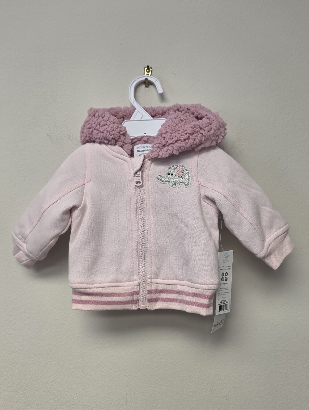Robeez Elephant Sherpa Lined Reversible Hoodie Jacket Heavenly Pink Newborn